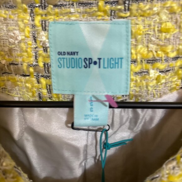 New Old Navy Studio Spotlight Yellow Tweed Cropped Jacket With Black Buttons Lin - Picture 2 of 5